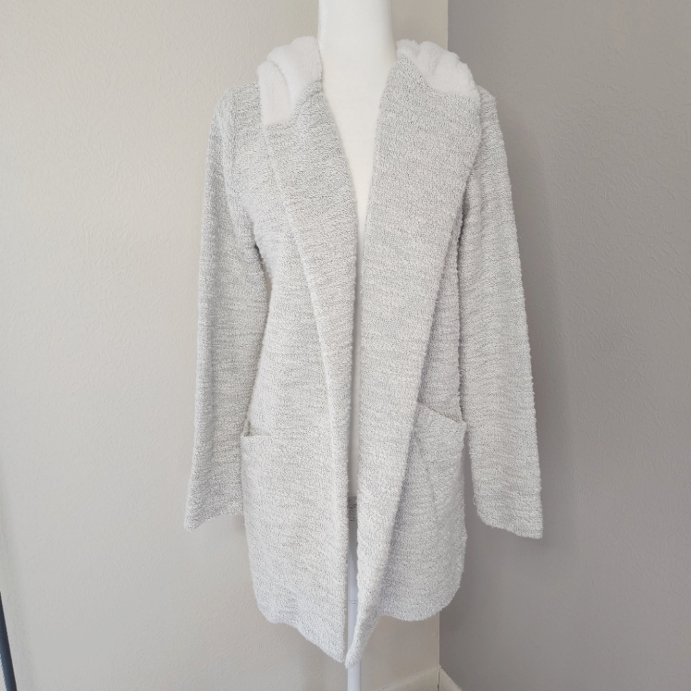 LOFT Cardigan Medium Gray Plush Poly Sherpa Size L  Jacket Cozy‎